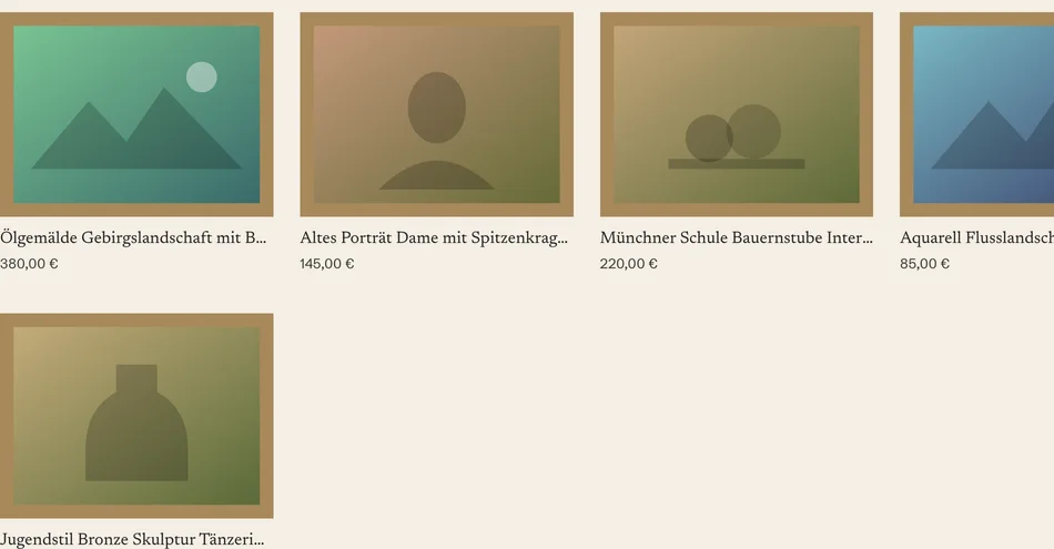 The watchlist: saved objects in a row of frames with title and price.